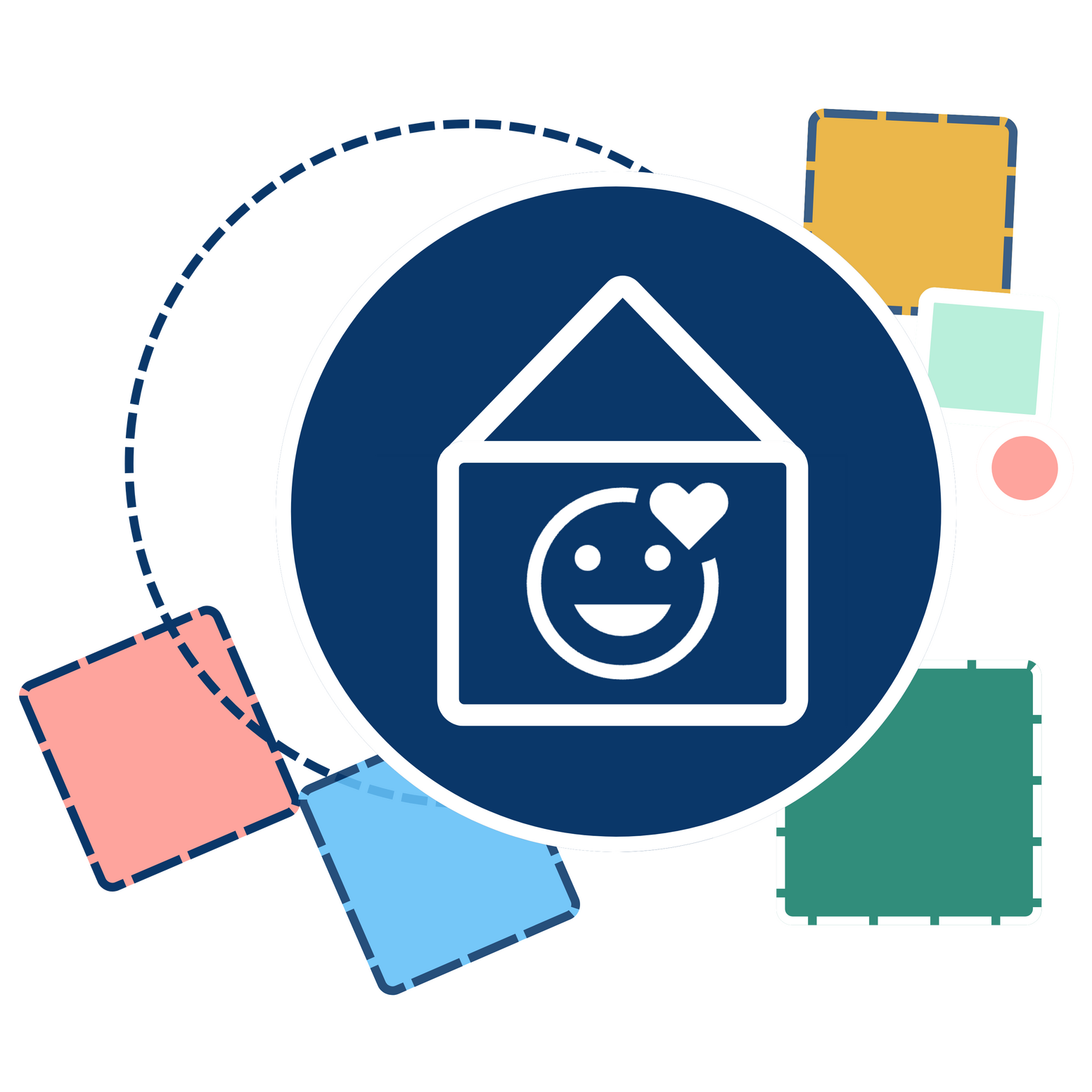 Decorative image of a smiling face in a home
